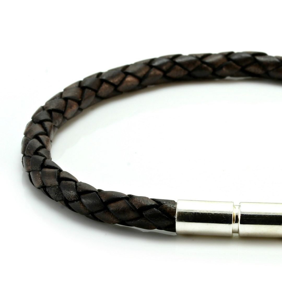 Mens Leather Bracelet925 Sterling Silver Clasp Genuine Leather